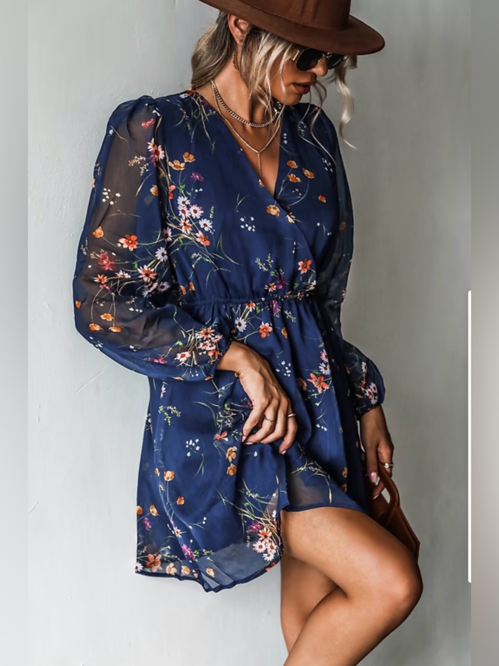Cupshe Navy Floral Wrap Mini Dress